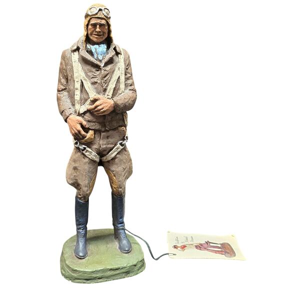 Vintage Aviator Pilot Early Flying Man Sculpture Hand Painted by Michael Garman - Picture 16 of 16